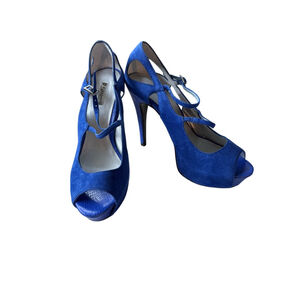 NEW Women’s Wild Pair Blue Suede Platform Stiletto Peep Toe Strappy Heels Size 7